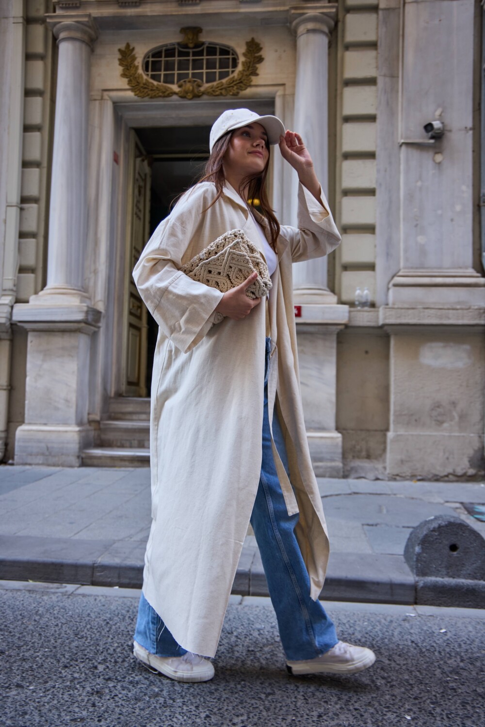 0014 Keten Trençkot - Ekru - 3