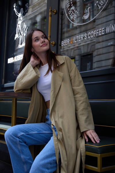 0014 Keten Trençkot - Yeşil - 2