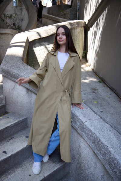 0014 Keten Trençkot - Yeşil - 4