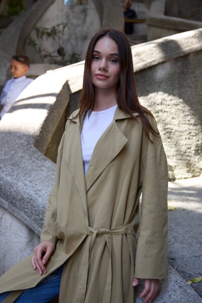 0014 Keten Trençkot - Yeşil - 6