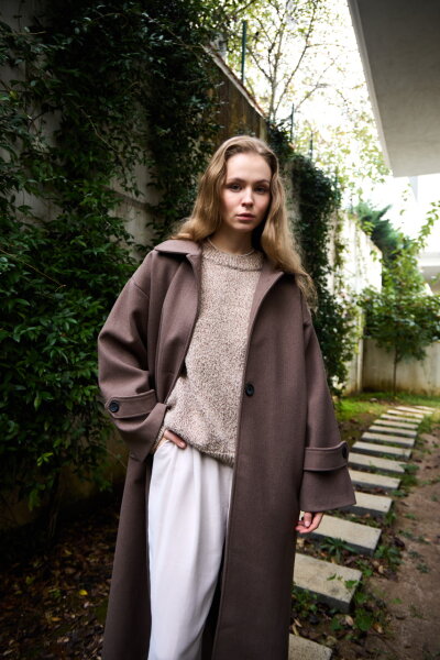 0032 Kaşe Kaban  - Koyu kahve - 11