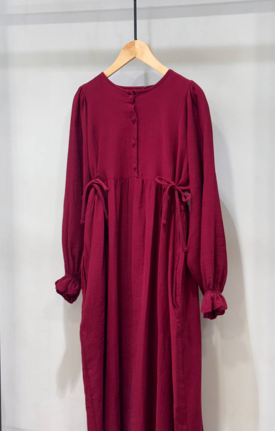 0078 Müslin Belden Bağlamalı Elbise Bordo - 1