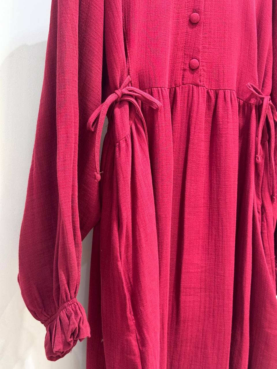 0078 Müslin Belden Bağlamalı Elbise Bordo - 2