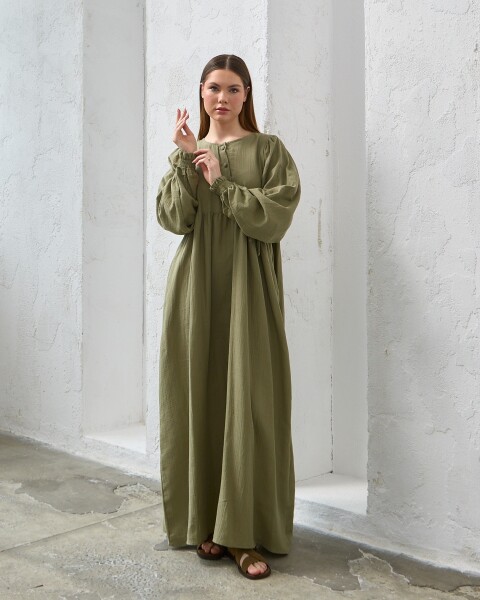 0078 Müslin Belden Bağlamalı Elbise Çağla