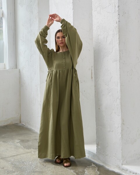 0078 Müslin Belden Bağlamalı Elbise Çağla - 2