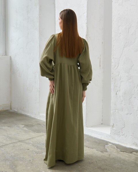 0078 Müslin Belden Bağlamalı Elbise Çağla - 3