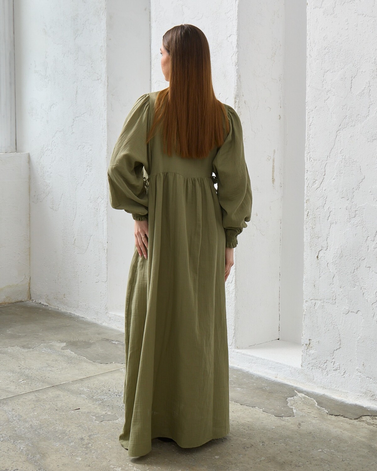 0078 Müslin Belden Bağlamalı Elbise Çağla - 3