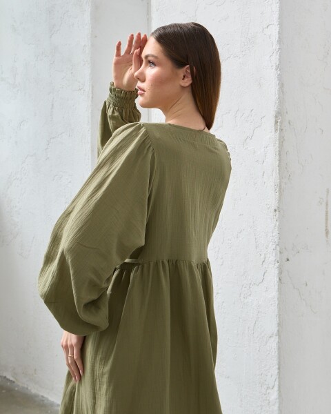 0078 Müslin Belden Bağlamalı Elbise Çağla - 4