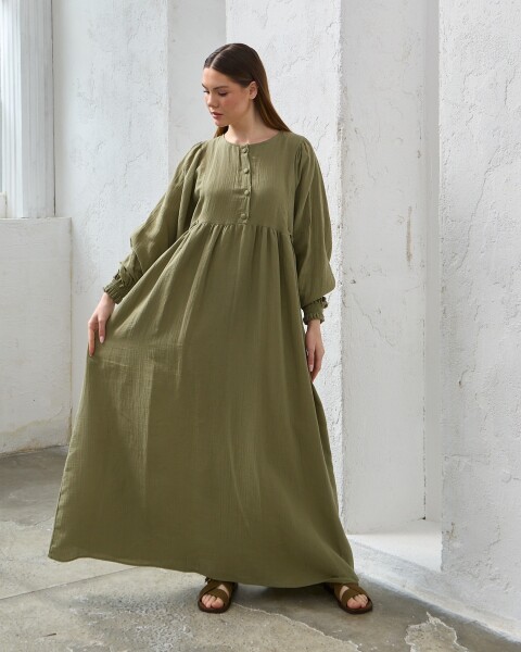 0078 Müslin Belden Bağlamalı Elbise Çağla - 5