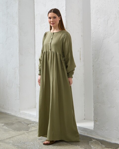 0078 Müslin Belden Bağlamalı Elbise Çağla - 6