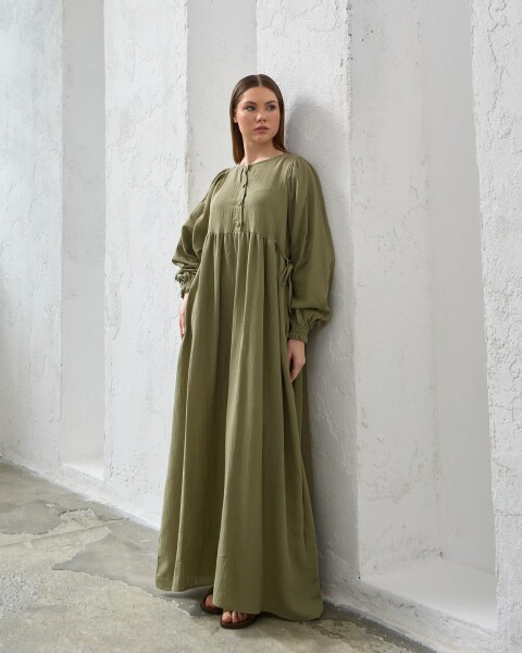 0078 Müslin Belden Bağlamalı Elbise Çağla - 7