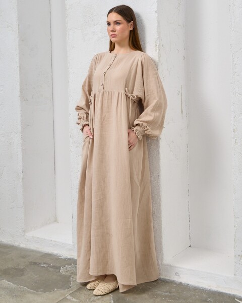 0078 Müslin Belden Bağlamalı Elbise Kirli Taş
