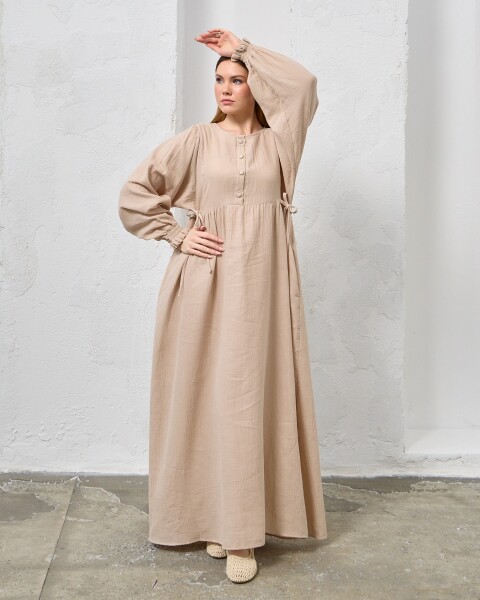 0078 Müslin Belden Bağlamalı Elbise Kirli Taş - 3