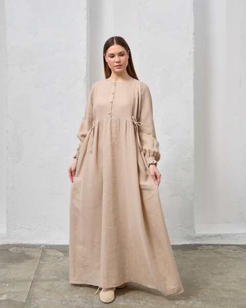 0078 Müslin Belden Bağlamalı Elbise Kirli Taş - 6