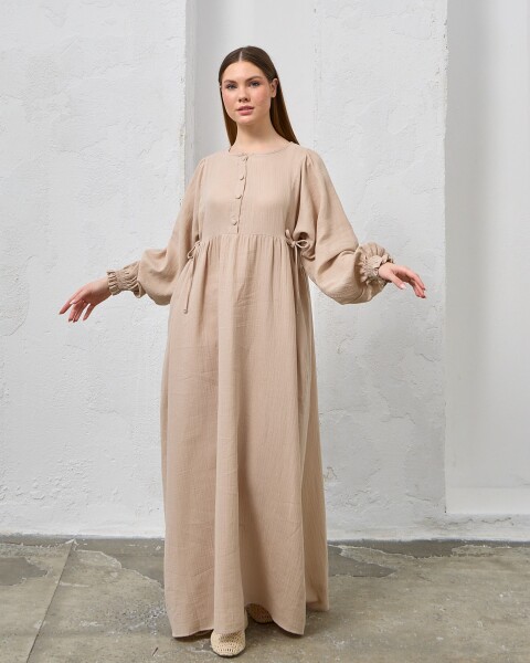 0078 Müslin Belden Bağlamalı Elbise Kirli Taş - 7