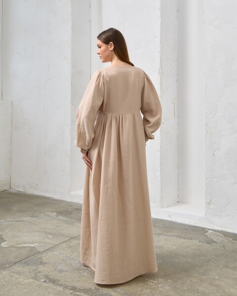 0078 Müslin Belden Bağlamalı Elbise Kirli Taş - 9