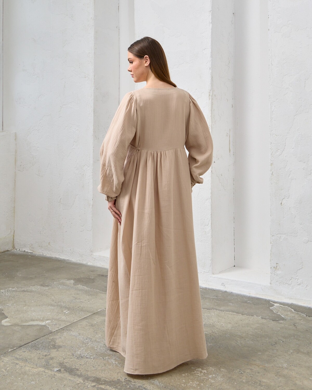 0078 Müslin Belden Bağlamalı Elbise Kirli Taş - 9