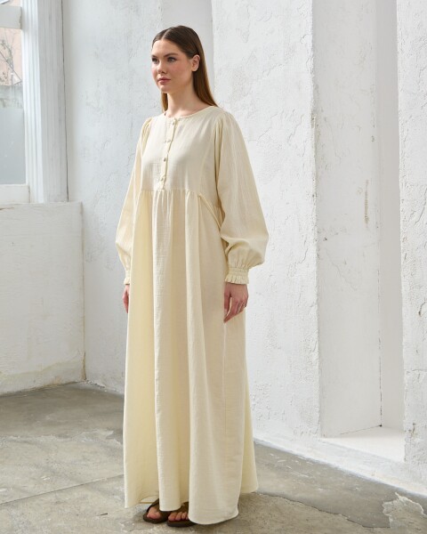 0078 Müslin Belden Bağlamalı Elbise Naturel - 6