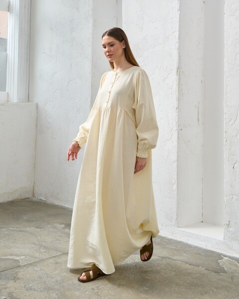 0078 Müslin Belden Bağlamalı Elbise Naturel - 9