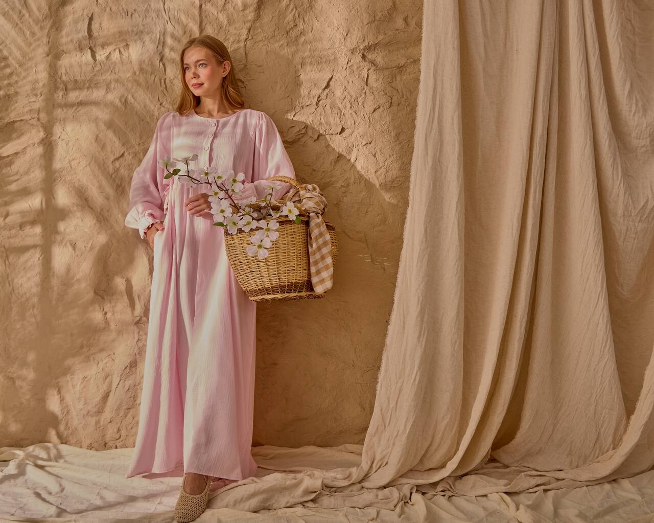 0078 Müslin Belden Bağlamalı Elbise Pembe - 2