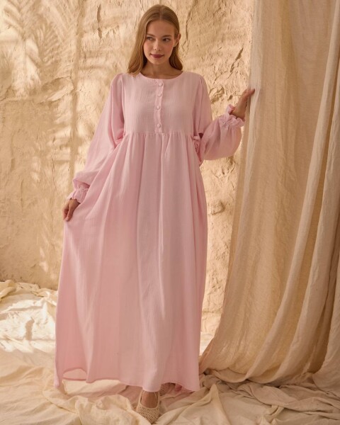 0078 Müslin Belden Bağlamalı Elbise Pembe - 5