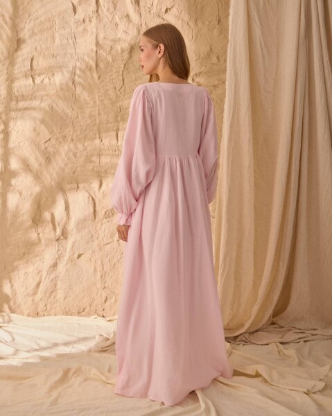 0078 Müslin Belden Bağlamalı Elbise Pembe - 6