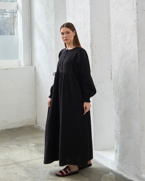 0078 Müslin Belden Bağlamalı Elbise Siyah - 3