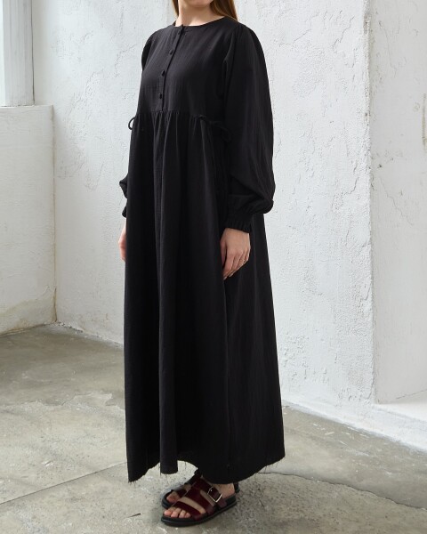 0078 Müslin Belden Bağlamalı Elbise Siyah - 5