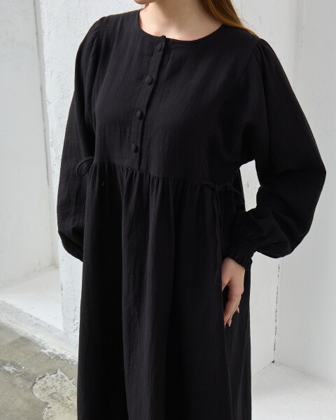 0078 Müslin Belden Bağlamalı Elbise Siyah - 6