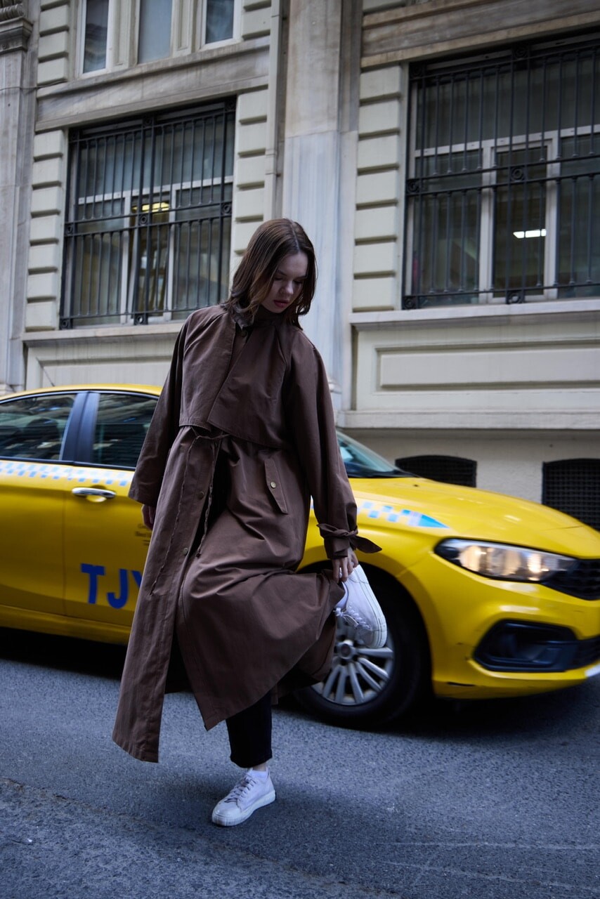 1020 Biyeli Trençkot - Kahverengi - 2