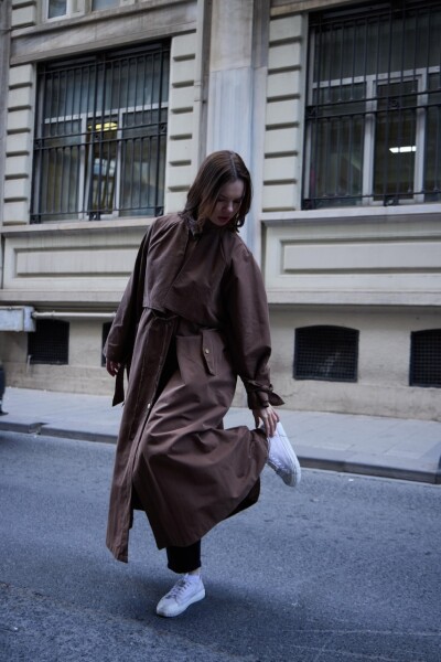 1020 Biyeli Trençkot - Kahverengi - 3