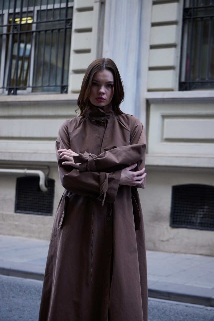 1020 Biyeli Trençkot - Kahverengi - 4