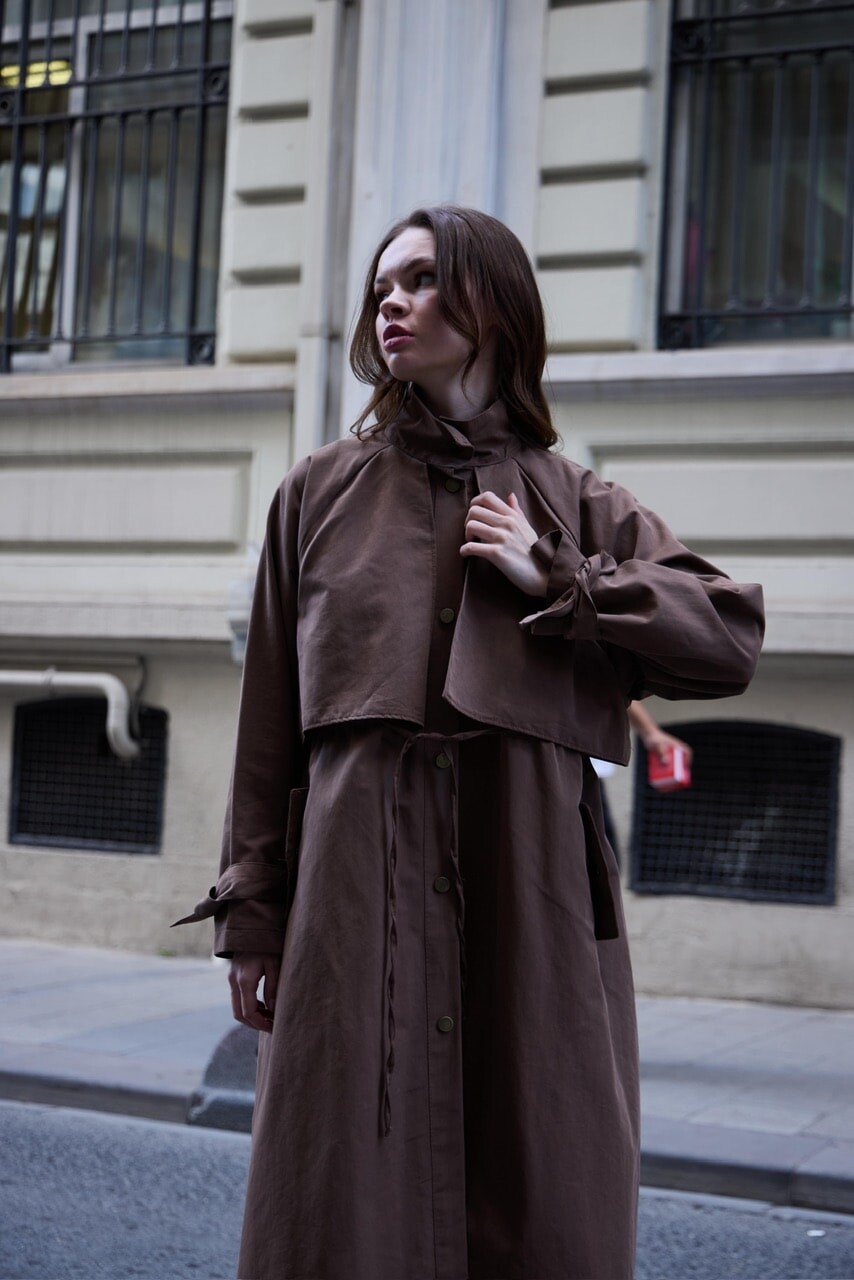 1020 Biyeli Trençkot - Kahverengi - 5