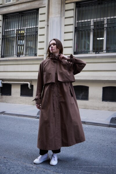 1020 Biyeli Trençkot - Kahverengi - 7