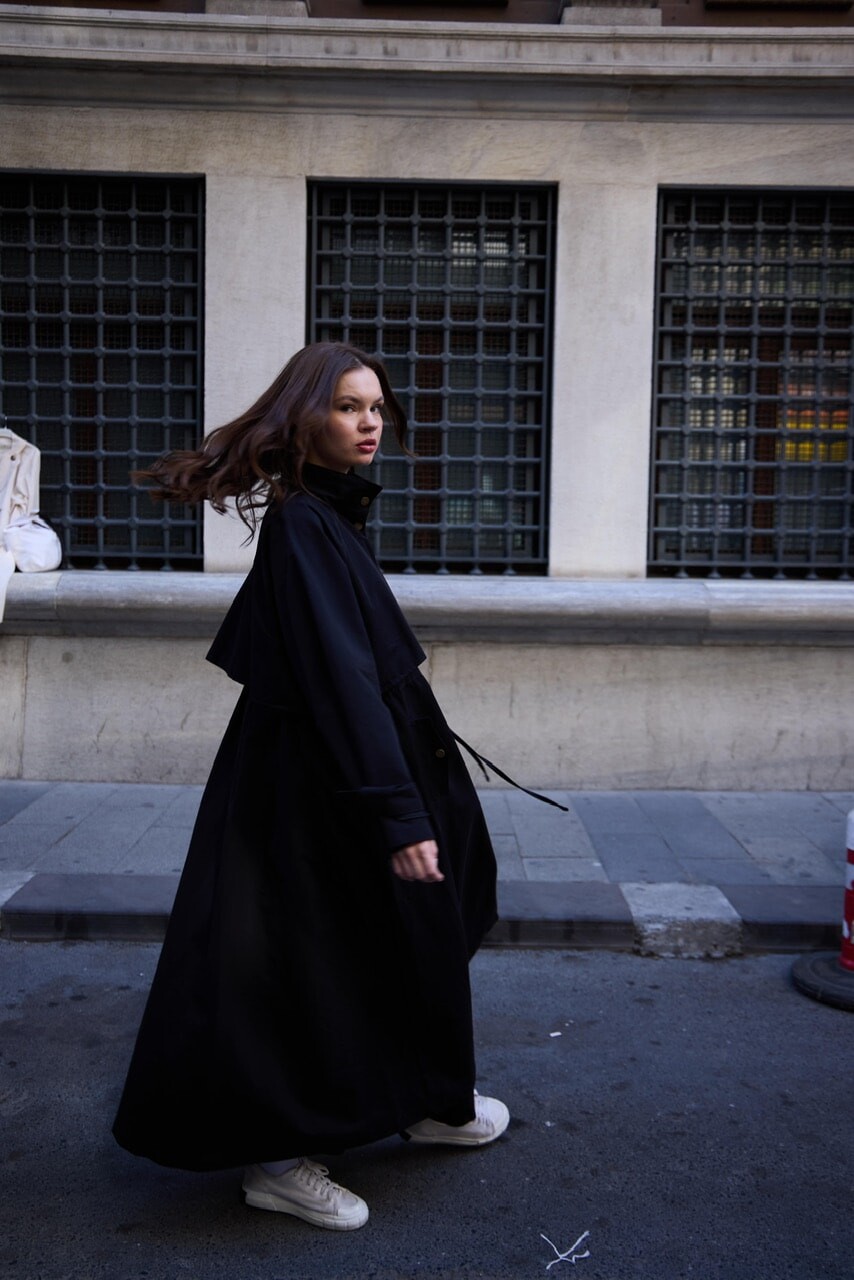 1020 Biyeli Trençkot - Siyah - 1