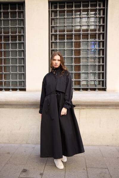 1020 Biyeli Trençkot - Siyah - 4