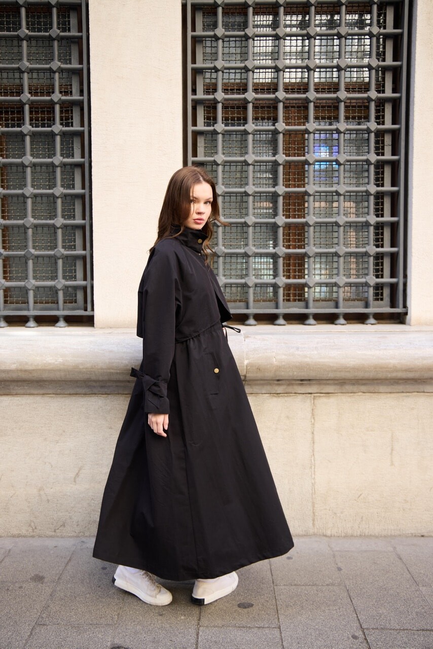 1020 Biyeli Trençkot - Siyah - 5