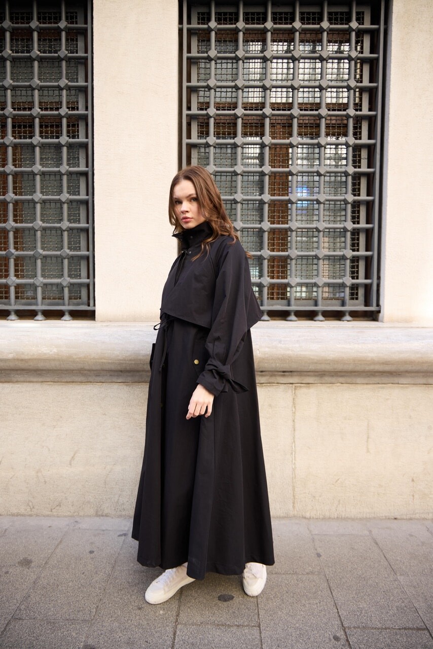 1020 Biyeli Trençkot - Siyah - 7