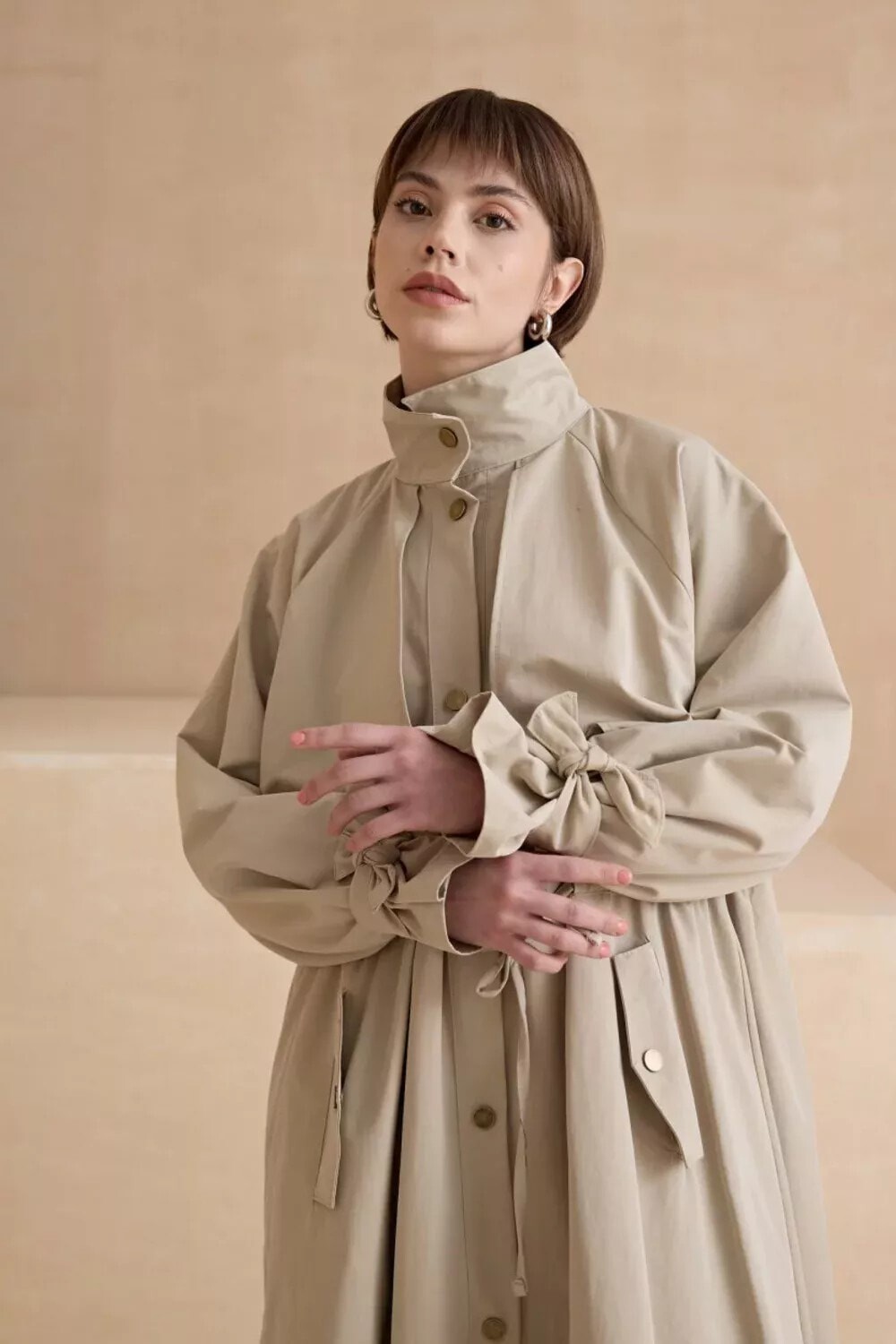 1020 Biyeli Trençkot - Taş - 1