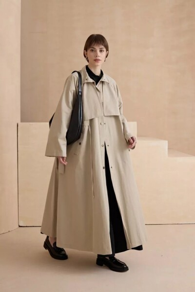 1020 Biyeli Trençkot - Taş - 2