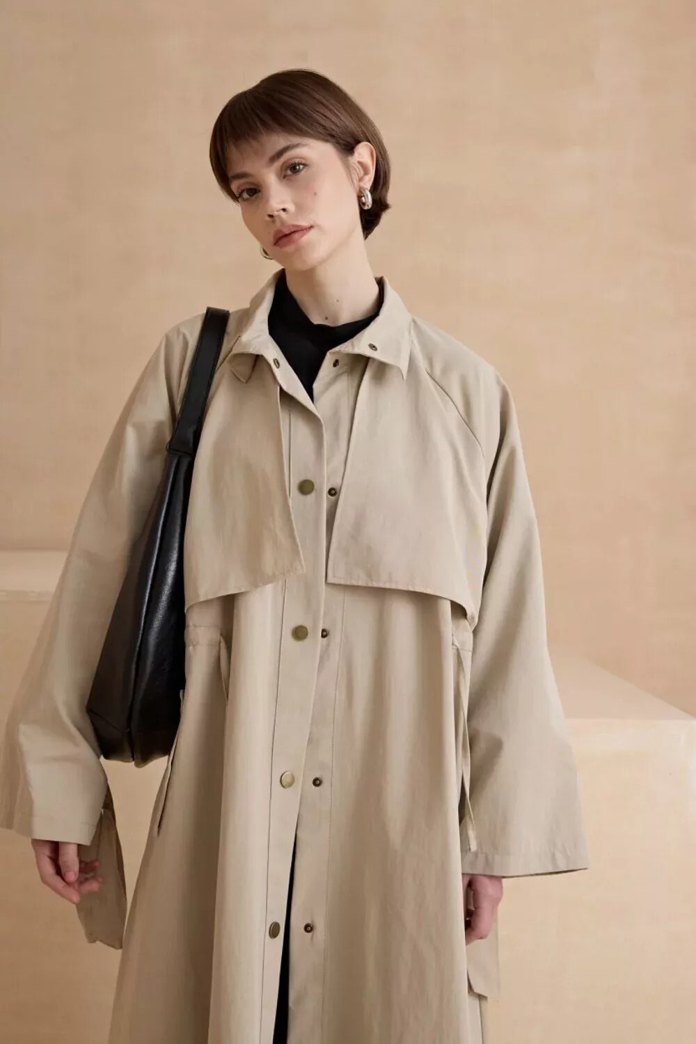 1020 Biyeli Trençkot - Taş - 3