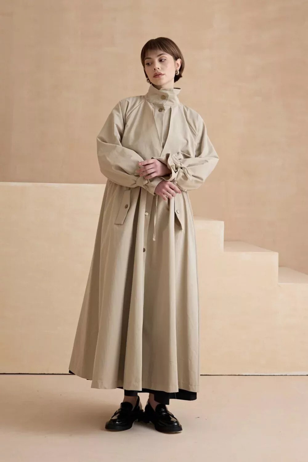 1020 Biyeli Trençkot - Taş - 4