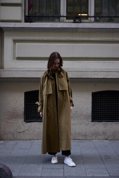 1020 - Biyeli Trençkot - Yeşil - 3