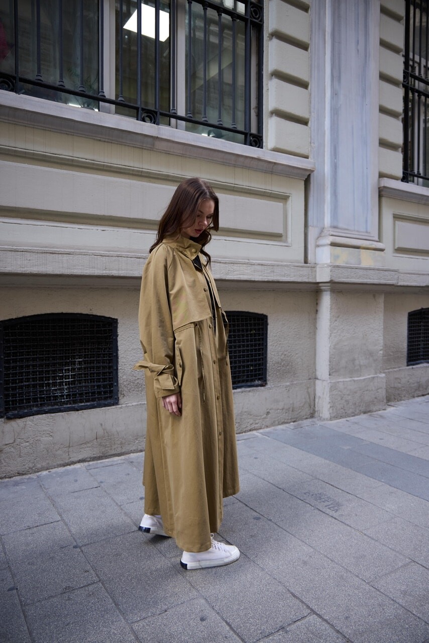 1020 - Biyeli Trençkot - Yeşil - 4