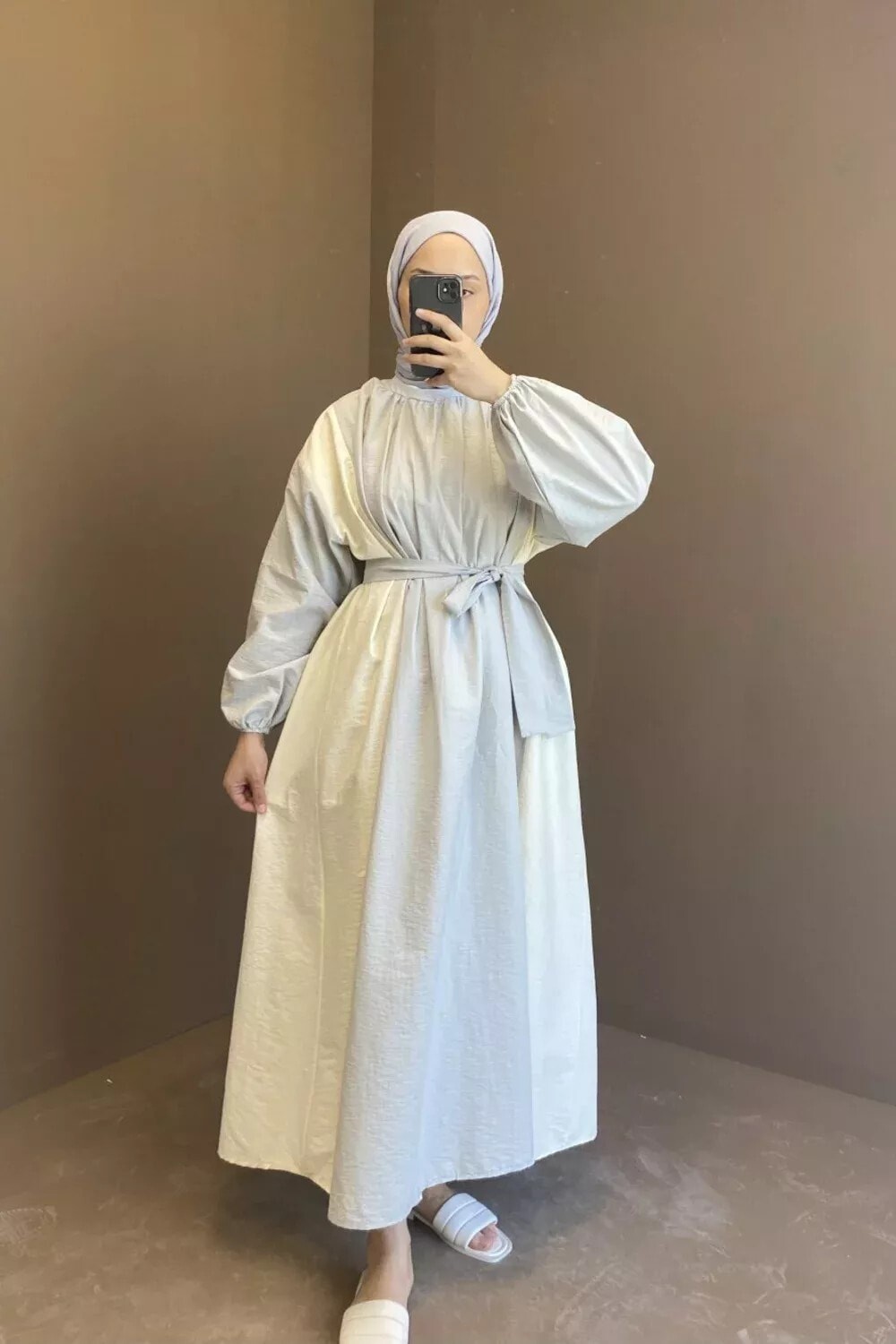 Çift Renk Elbise 36-48 Açık Gri - 1