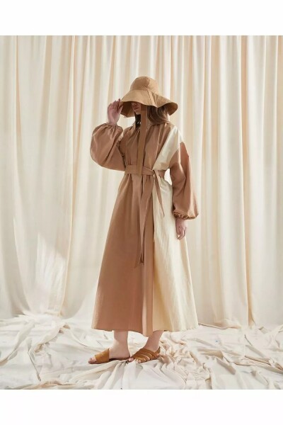 Çift Renk Elbise 36-48 Camel