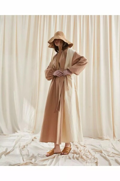 Çift Renk Elbise 36-48 Camel - 3