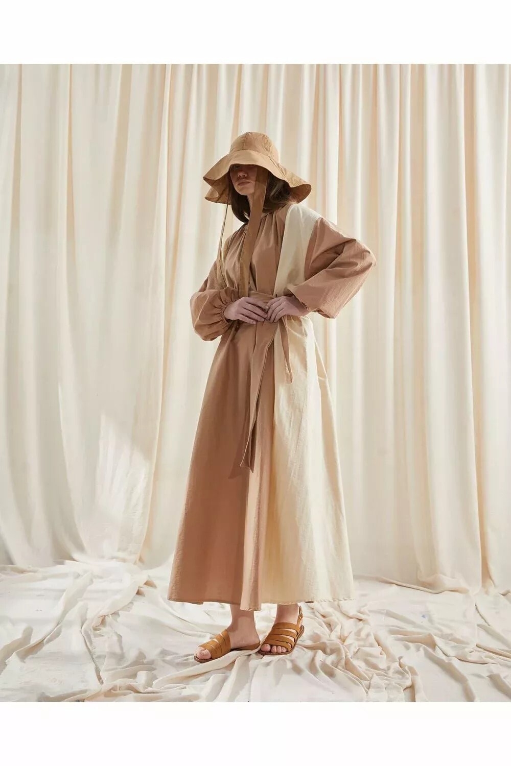 Çift Renk Elbise 36-48 Camel - 3