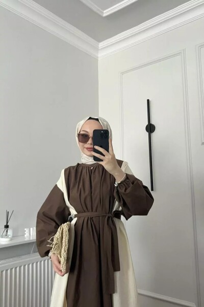 Çift Renk Elbise 36-48 Kahverengi - 2