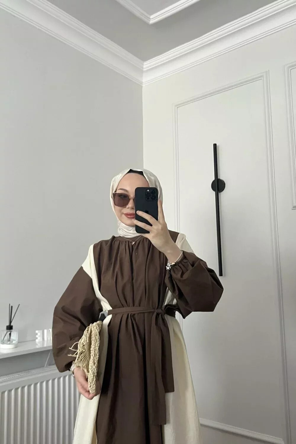 Çift Renk Elbise 36-48 Kahverengi - 2